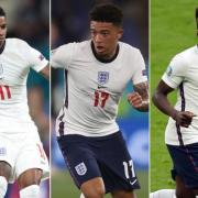 England footballers Marcus Rashford, Jadon Sancho, and Bukayo Saka