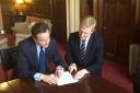 Oliver Dowden with David Cameron