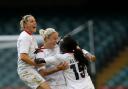 Arsenal Ladies' Kelly Smith and Stephanie Houghton celebrate Team GB's winning goal. Picture: Action Images