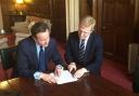 Oliver Dowden with David Cameron