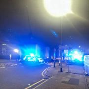 Police closed Theobald Street at the junction with Borehamwood Shopping Park on Monday evening while firefighters dealt with a fire. Image: Chris Parry