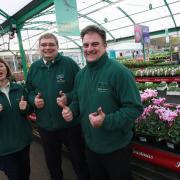Fiona Cripps, David Cowton, centre manager and Andrew Londero, plants manager, at Mill Hill Garden Centre, which generously gave plants and equipment towards the project