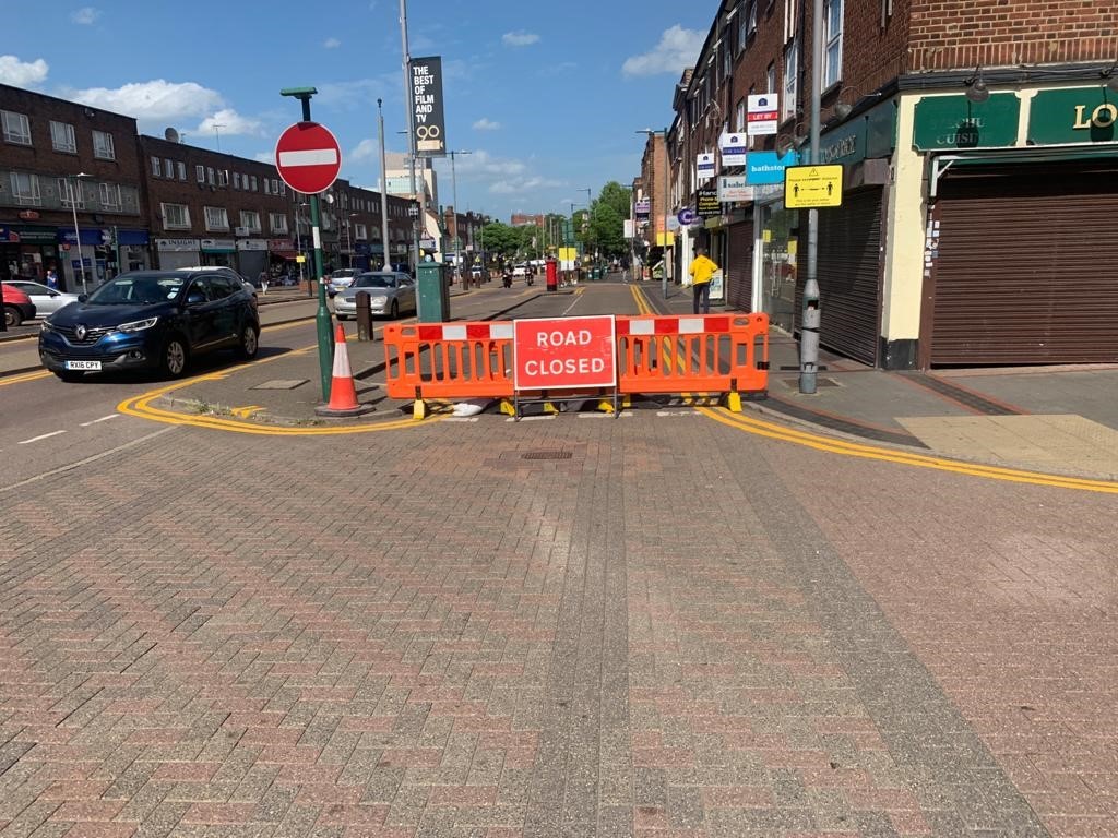 Some of the closed roads in Borehamwood town centre for social distancing