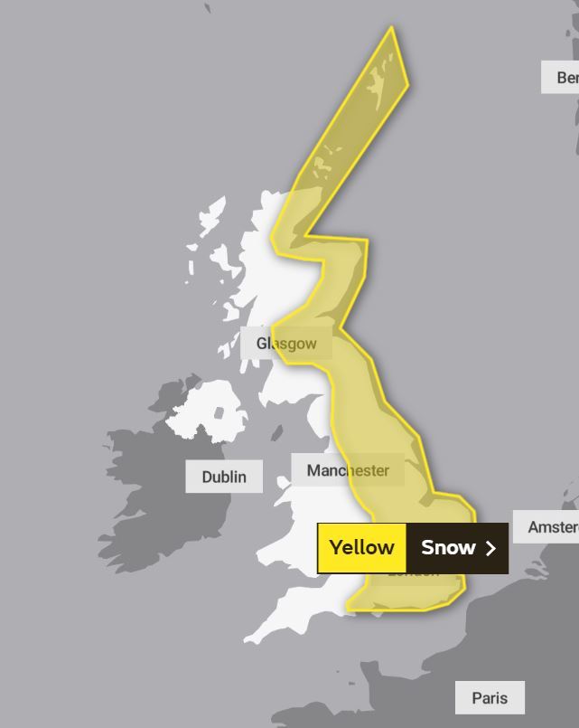 A yellow weather warning has been issued across England and Scotland. Photo: Met Office