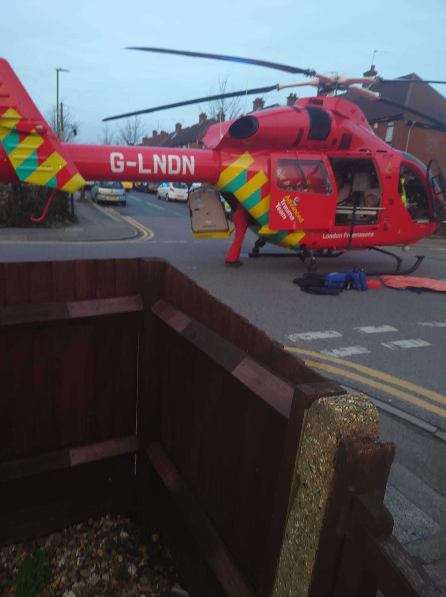 The London Air Ambulance landed at a road junction in Borehamwood. Credit: Debbie Freed