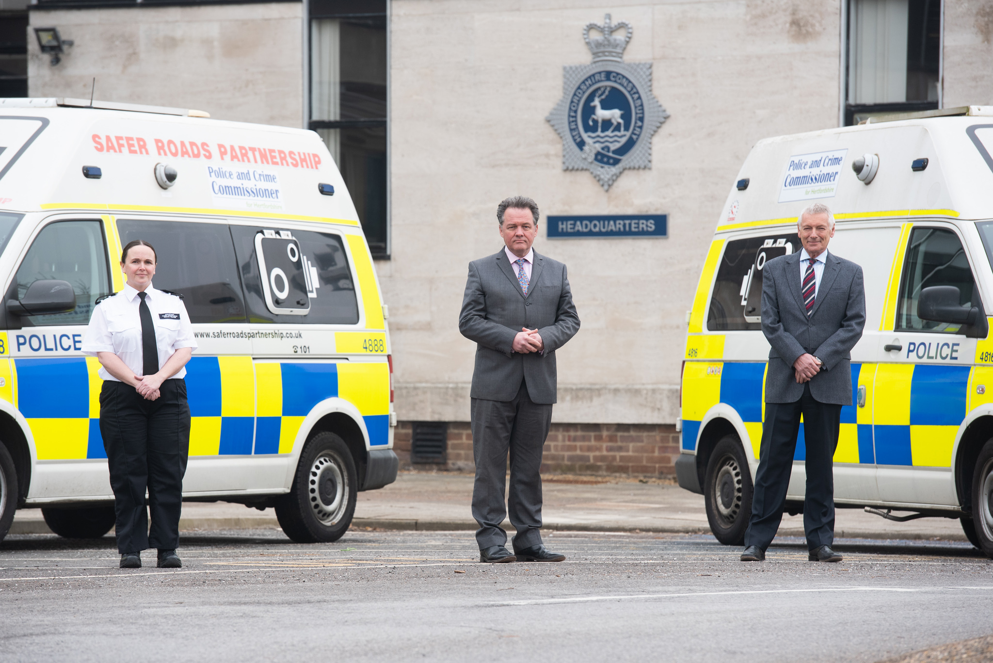 left to right: Assistant chief constable Gemma Telfer, David Lloyd, and Cllr Phil Bibby, cabinet member for highways at Hertfordshire County Council. Photo taken in March