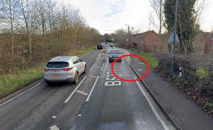 The head-on collision happened roughly where the red circle is. Credit: Google Street View