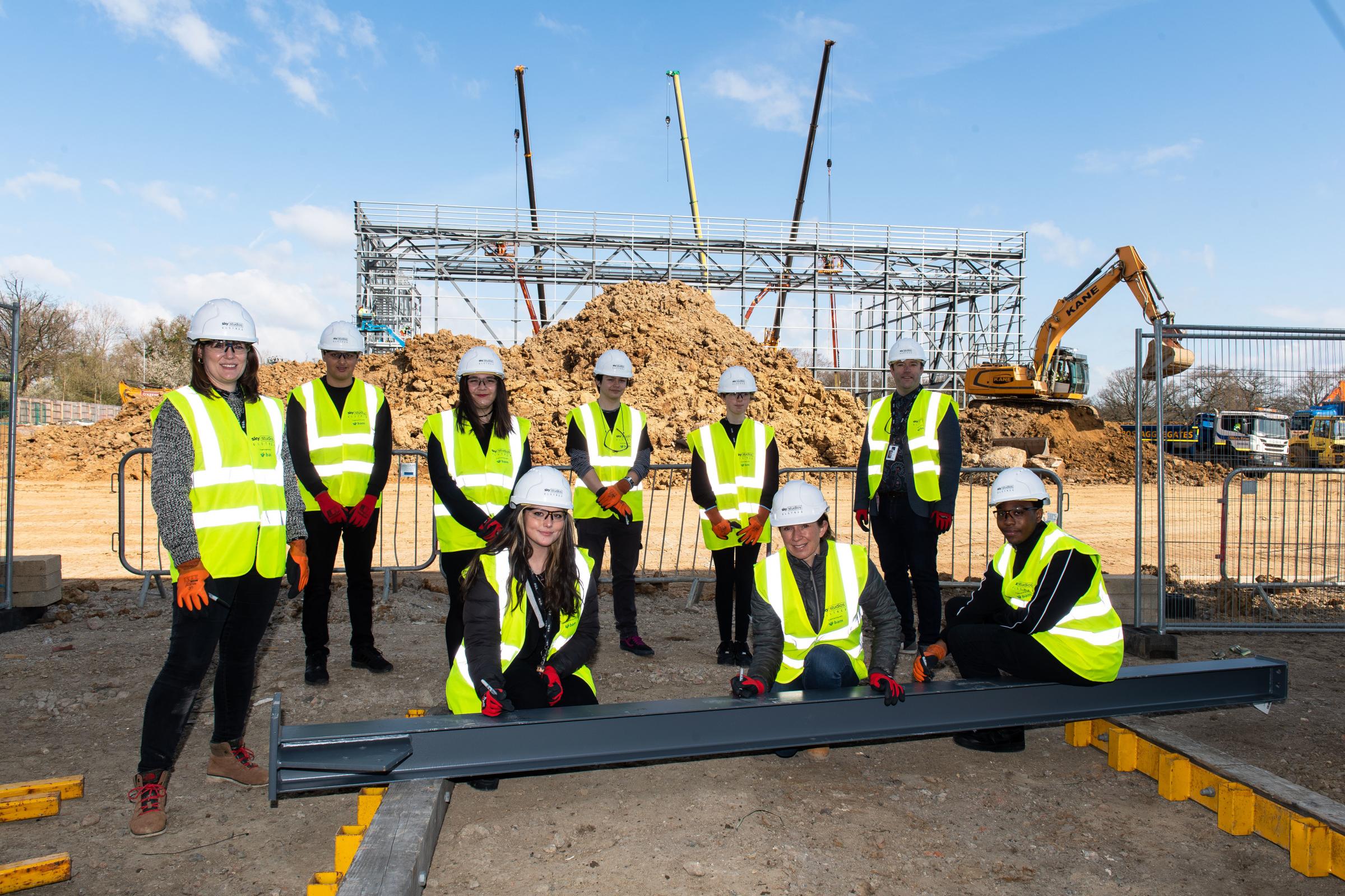 Students from Elstree Screen Arts Academy recently partnered with Sky Studios. They are pictured at the construction site off Rowley Lane