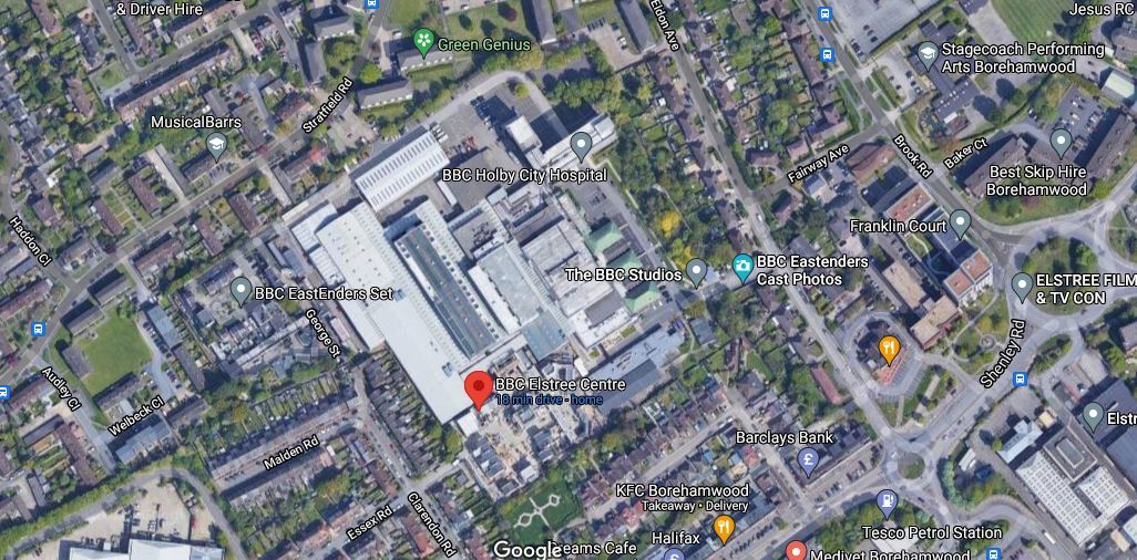 Satellite view of the BBC Elstree Centre in Borehamwood. Credit: Google