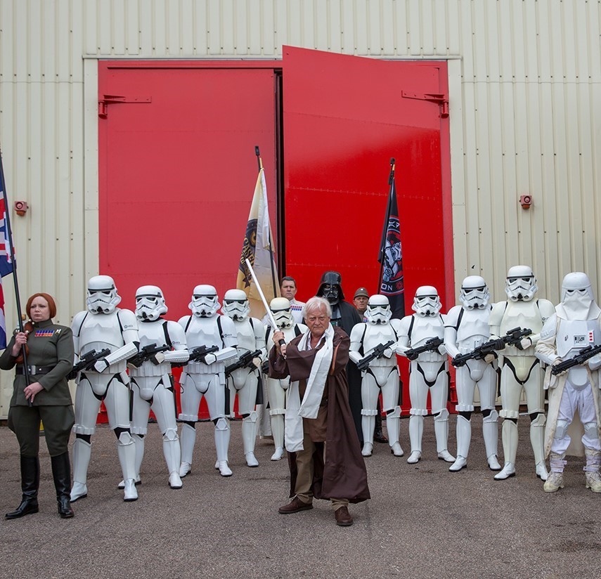 Elstree Studios managing director Roger Morris pictured with the volunteers dressed up as Stormtroopers from Star Wars. Credit: Elstree Studios
