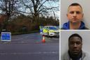 Pictured left is a police cordon in Hogg Lane in Elstree in December 2019. Right top is Besnik Berisha and bottom right is Kaziku Tuwisana.