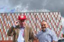 A new sign has appeared at Elstree Studios following the completion of two new stages, known as Platinum Stages. Pictured is studios historian Paul Welsh, left, and chairman of the board of directors at the studios and Hertsmere Borough Council leader