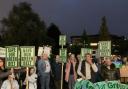 Protesters outside Hertsmere Borough Council offices on September 30. They held placards which read 'save our green belt'