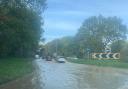 Flooding on the roundabout where the A41 and Elstree Road meet between Elstree and Bushey. Image: Amanda Tropp