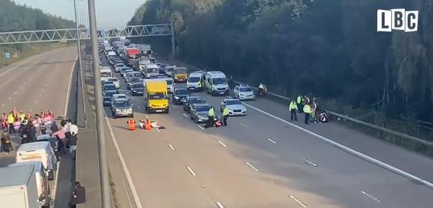 Borehamwood Times: Some protests by Insulate Britain also saw the M25 itself blocked. Credit: LBC