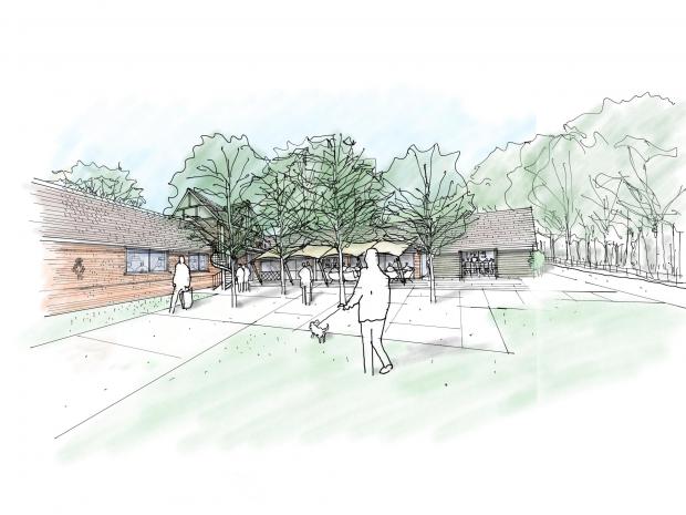 Borehamwood Times: CGI by the proposed café at Home Farm Hub