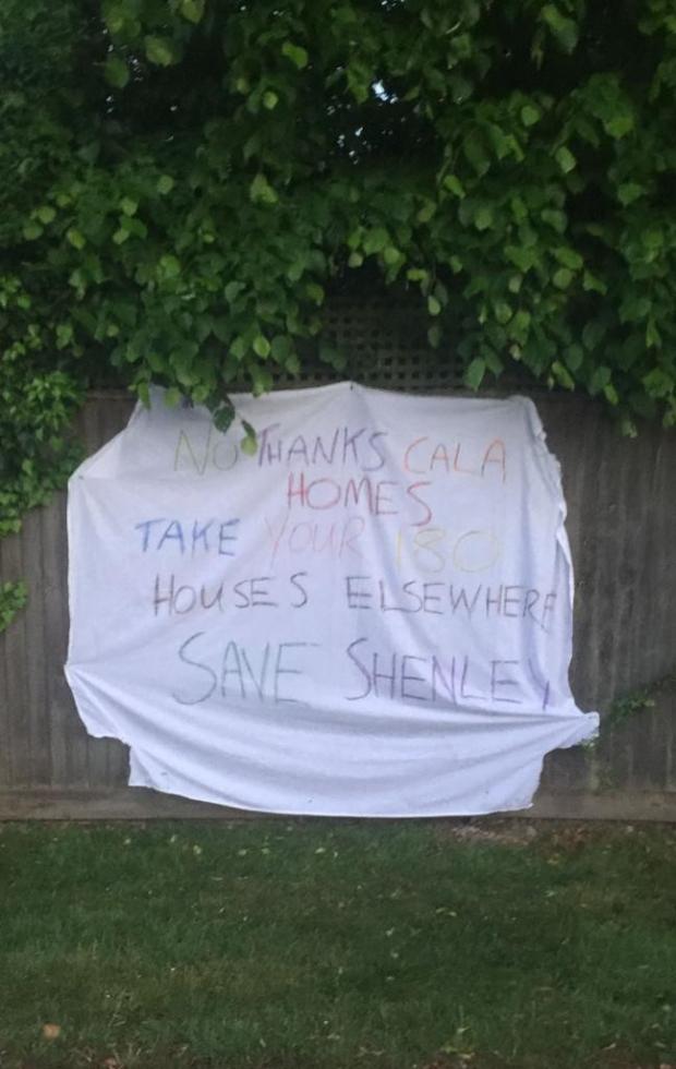 Borehamwood Times: This banner calling for Cala Homes to build elsewhere was put up in Shenley earlier this year