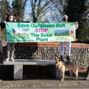 Campaigners pictured in Radlett in January holding a banner which says 'Save Our Greenbelt. Stop the Solar Farm'. Credit: Lynn Margolis Photography