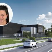 Pictured is a CGI of the data centre and Hertsmere borough councillor Caroline Clapper