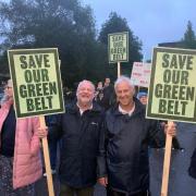 Campaigners at a protest in Borehamwood in September calling for the green belt to be 'saved' from development