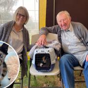 Dennis Hooper and Shirley Carter from South Mimms adopted miracle cat Trudie. Picture: PA Media.