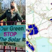 A decision to refuse a solar farm on green belt land in Hertsmere has been appealed. Pictured is campaigner Sharon Woolf and the land earmarked for the solar panels