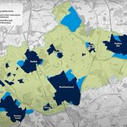 How areas of Hertsmere could have been expanded (in dark blue) in the local plan that has been 'shelved'. Image: Hertsmere Borough Council