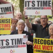 Campaigners, including many who are personally infected and affected by infected blood, protest in Westminster (Victoria Jones/PA)