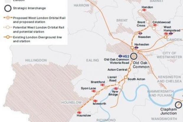 The proposed route for the West London Orbital Rail line